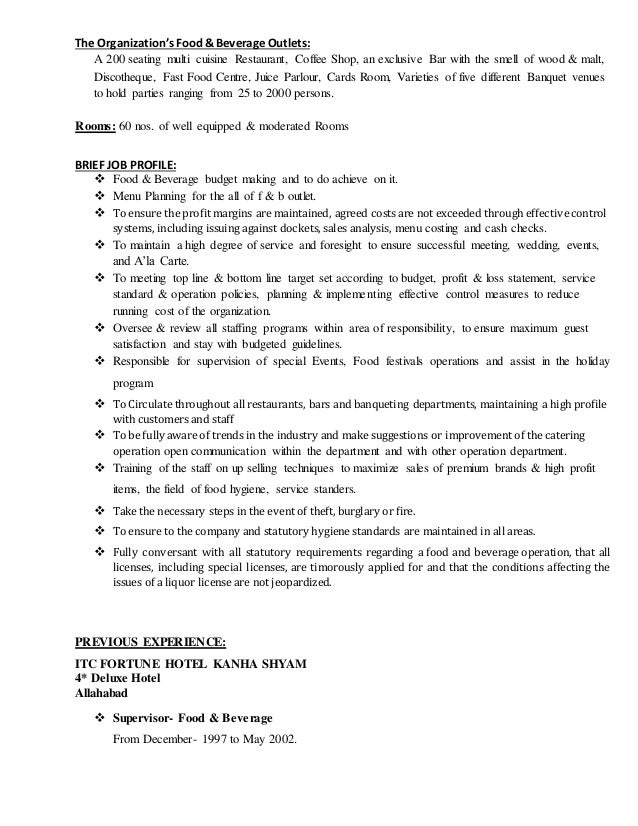 Beverage Director Resume Example